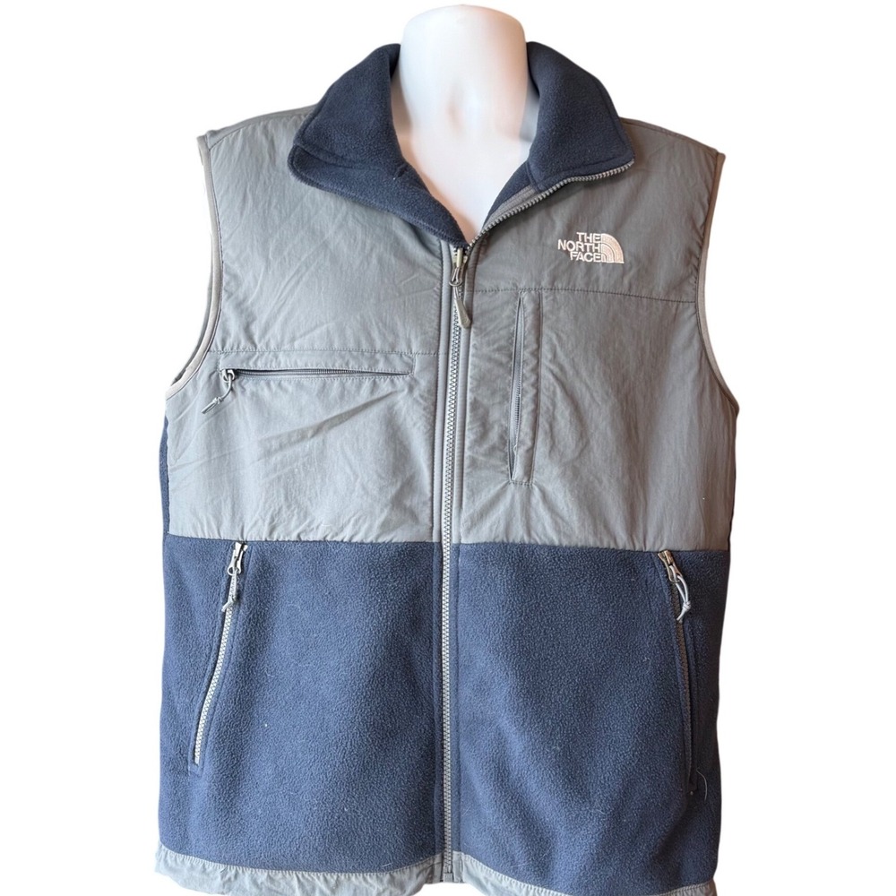 The North Face Fleece Vest‎ Mens Medium Gray Blue Polartec Full Zip